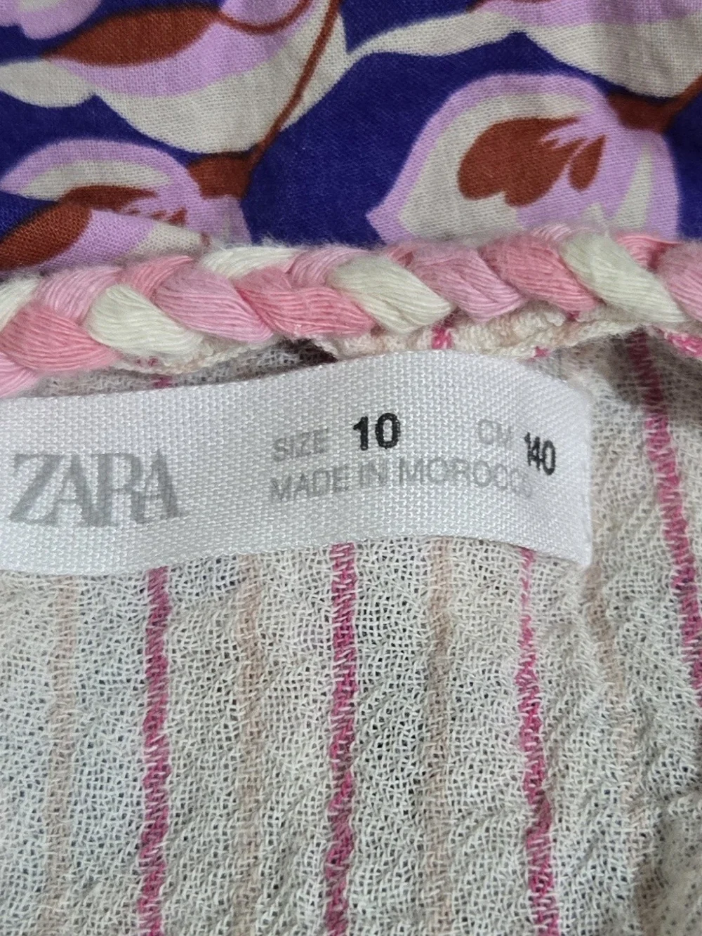 Zara Girls Boho Tiered Midi Dress Pink Stripe Floral Print Size 10